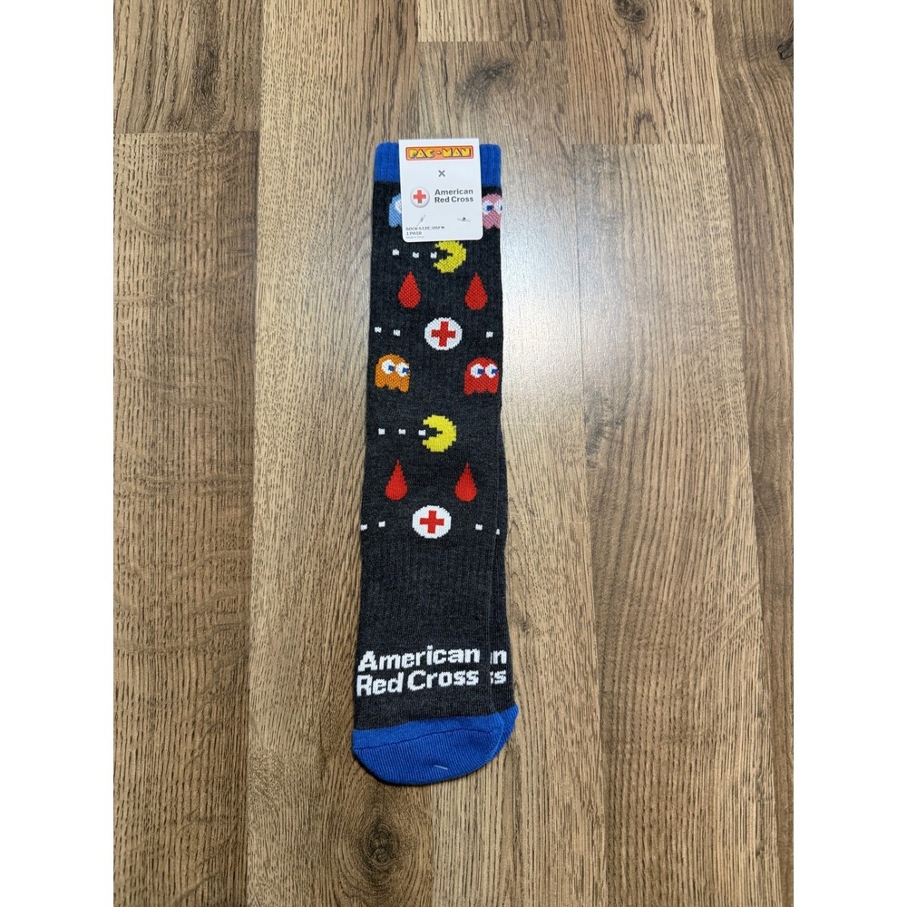 Pac-Man American Red Cross Socks Unisex OSFM Gray Adult Retro Video Game NWT